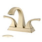 Solid Brass Brushed Gold 4-Inch Centerset Bathroom Sink Faucet, Two-Handle Vanity Faucet with Pop-Up Drain