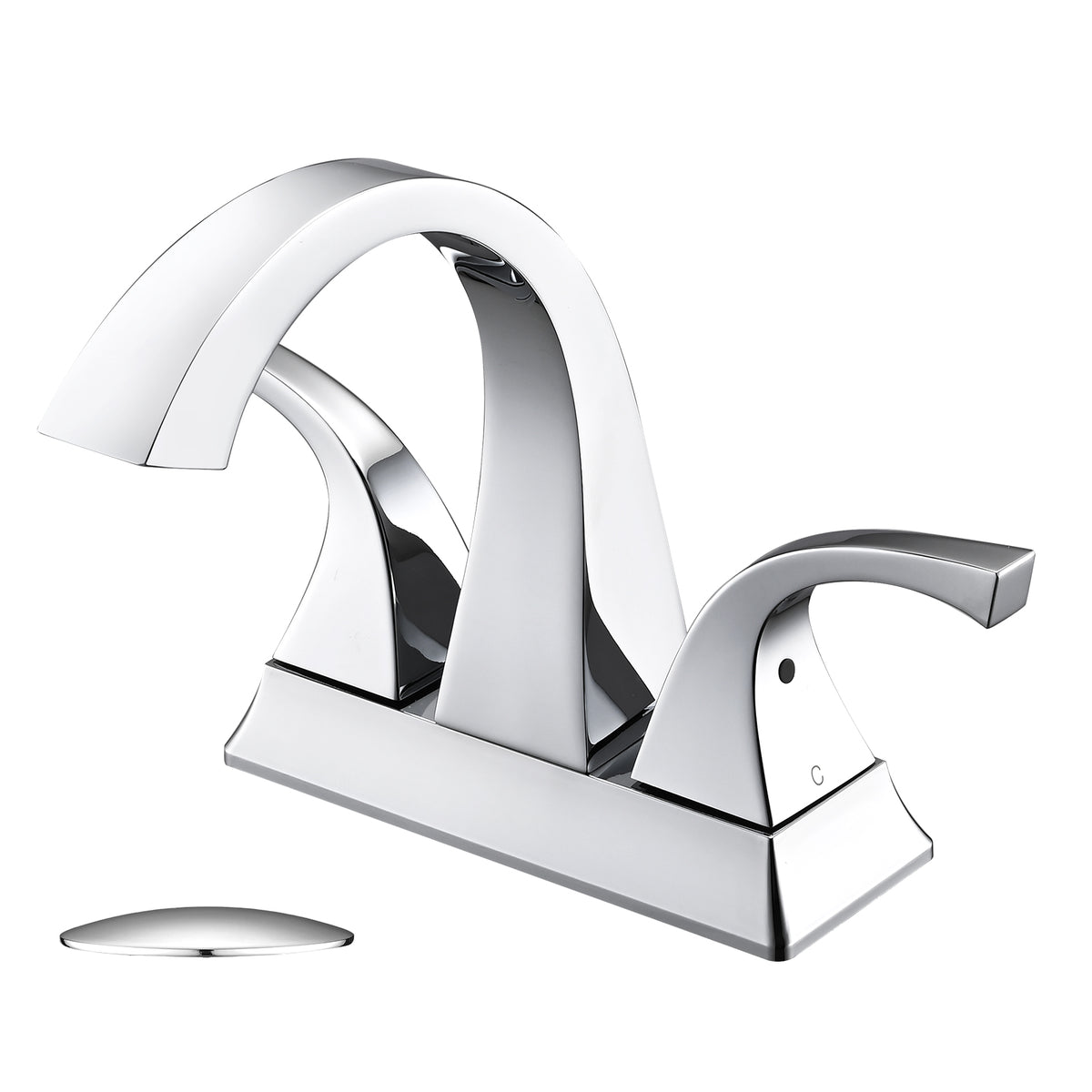 Solid Brass Chrome 4-Inch Centerset Bathroom Sink Faucet, Two-Handle Vanity Faucet with Pop-Up Drain
