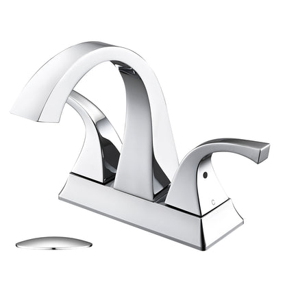 Solid Brass Chrome 4-Inch Centerset Bathroom Sink Faucet, Two-Handle Vanity Faucet with Pop-Up Drain