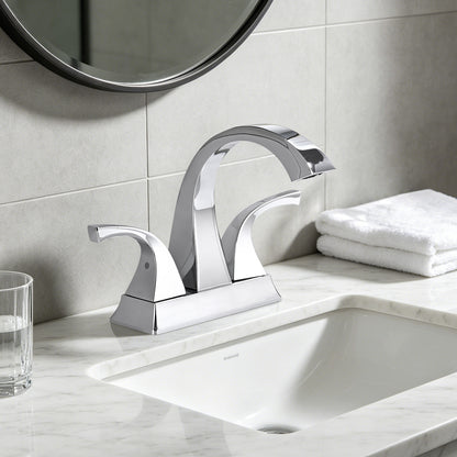 Solid Brass Chrome 4-Inch Centerset Bathroom Sink Faucet, Two-Handle Vanity Faucet with Pop-Up Drain