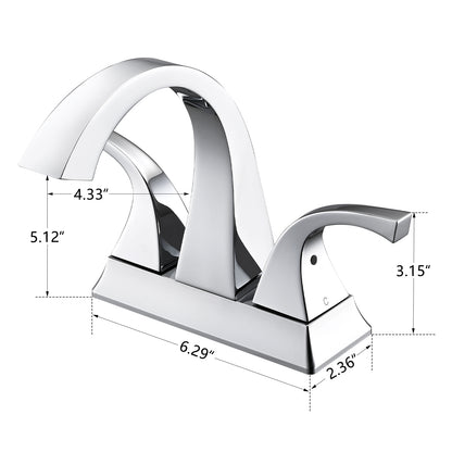 Solid Brass Chrome 4-Inch Centerset Bathroom Sink Faucet, Two-Handle Vanity Faucet with Pop-Up Drain