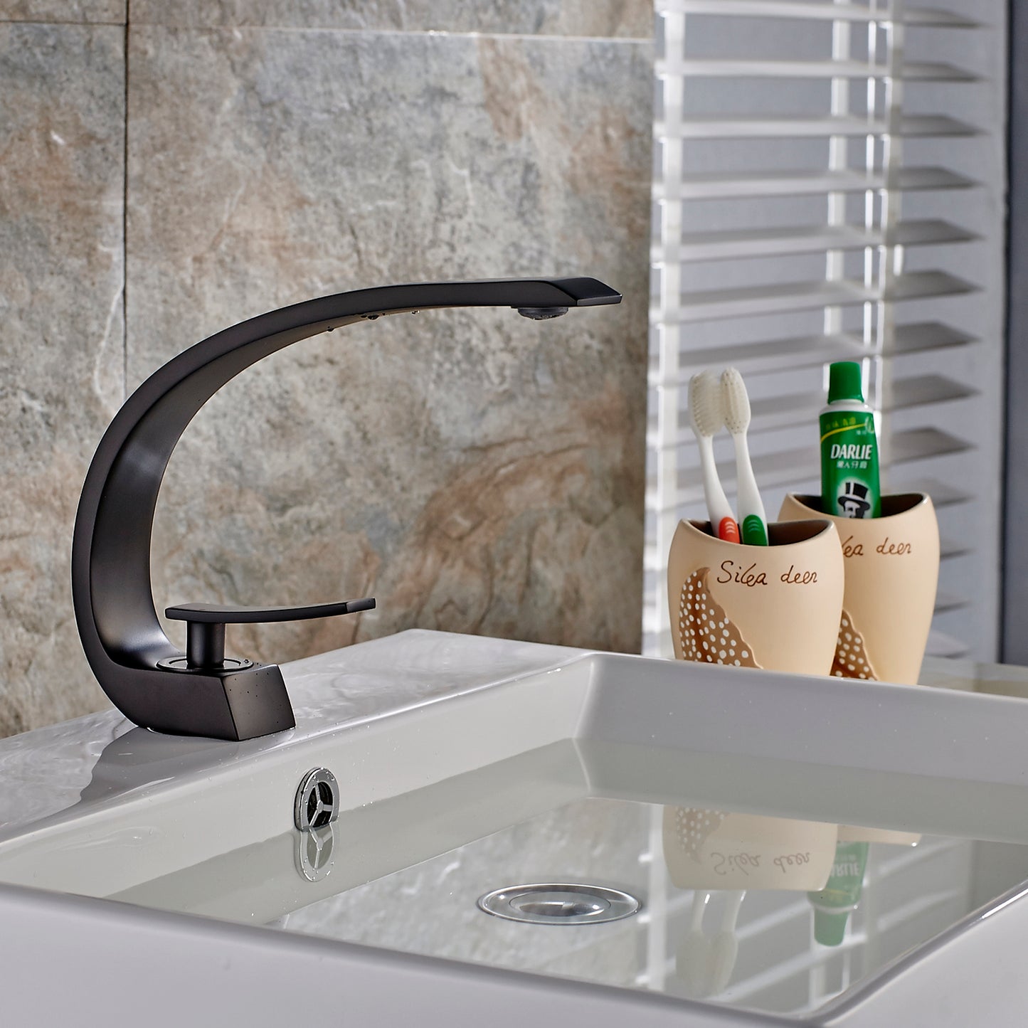 Solid Brass Matte Black Bathroom Sink Faucet, Modern Single Handle Single-Hole Vanity Faucet