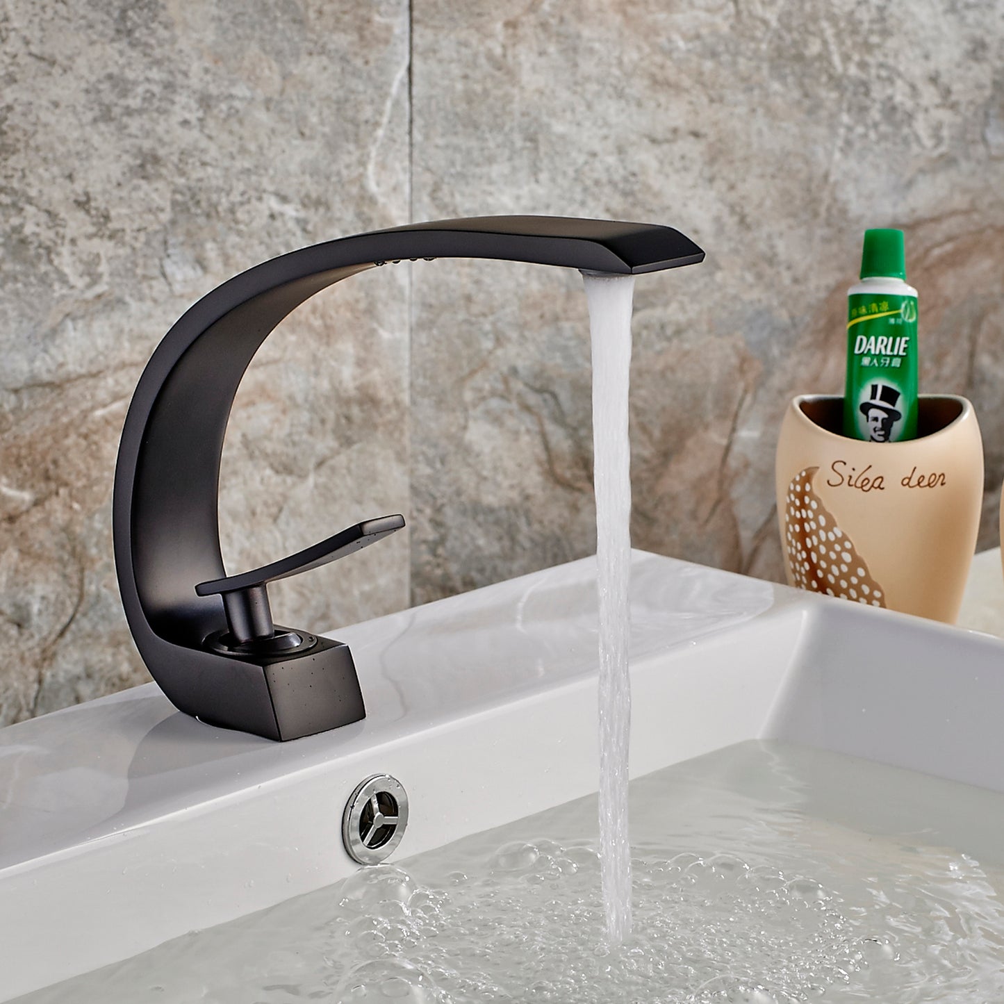 Solid Brass Matte Black Bathroom Sink Faucet, Modern Single Handle Single-Hole Vanity Faucet