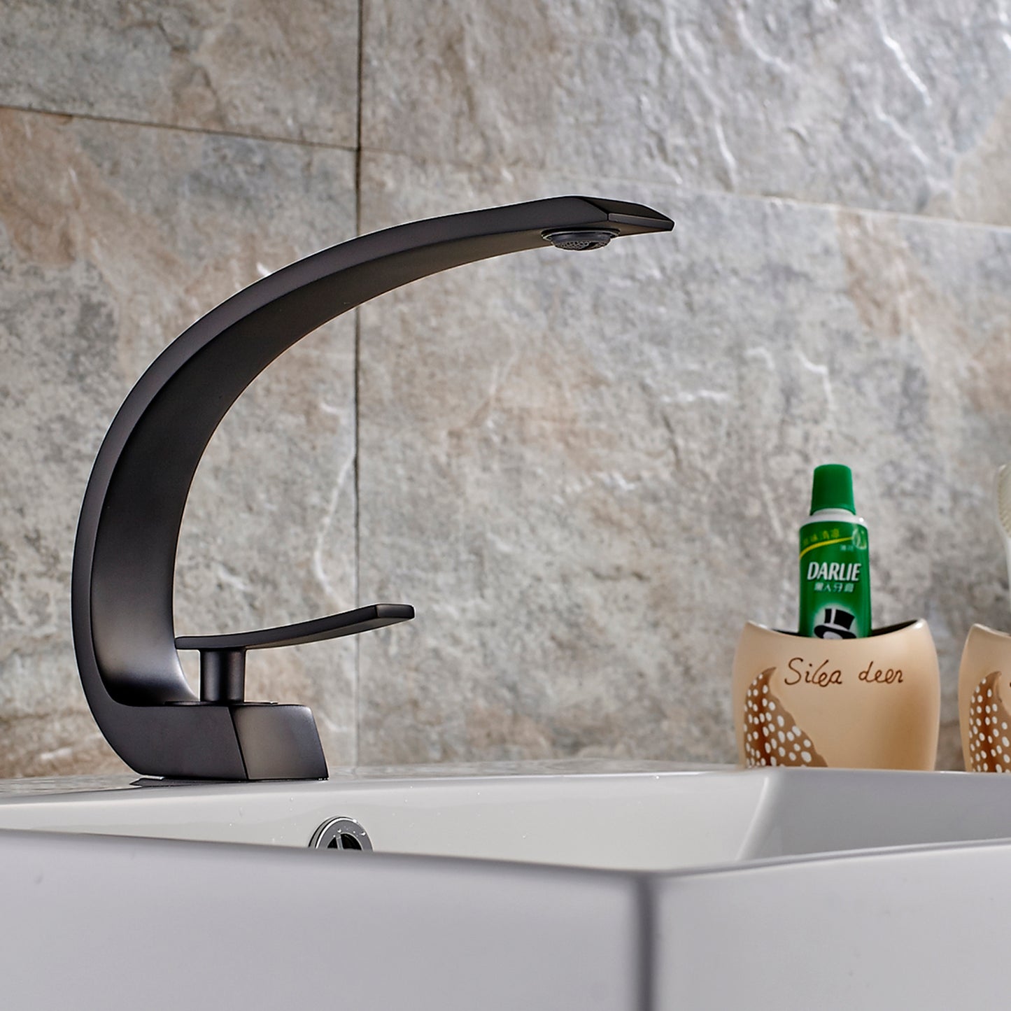 Solid Brass Matte Black Bathroom Sink Faucet, Modern Single Handle Single-Hole Vanity Faucet