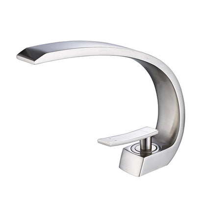 Solid Brass Brushed Nickel Bathroom Sink Faucet, Modern Single Handle Single-Hole Vanity Faucet