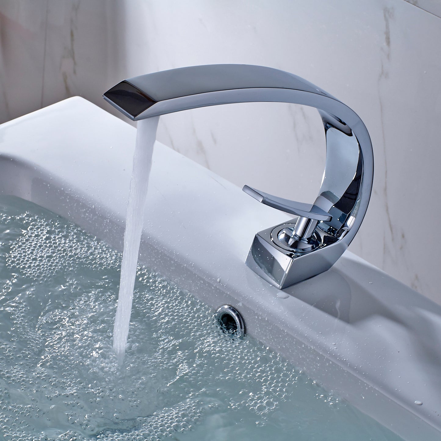 Solid Brass Chrome Bathroom Sink Faucet, Modern Single Handle Single-Hole Vanity Faucet