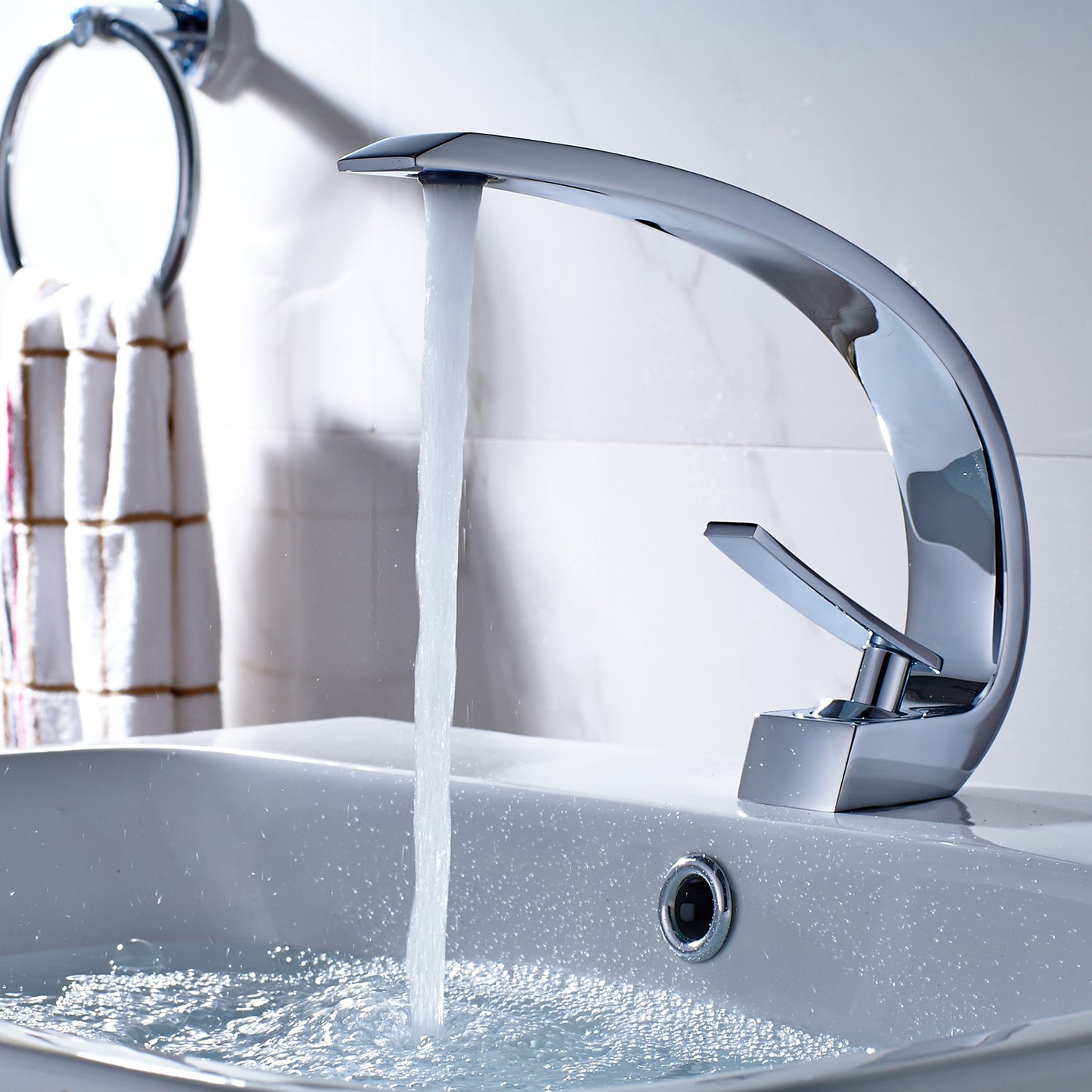 Solid Brass Chrome Bathroom Sink Faucet, Modern Single Handle Single-Hole Vanity Faucet