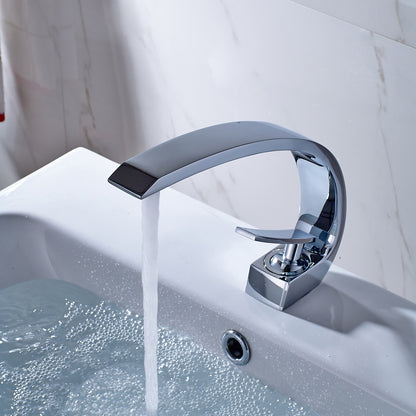 Solid Brass Chrome Bathroom Sink Faucet, Modern Single Handle Single-Hole Vanity Faucet