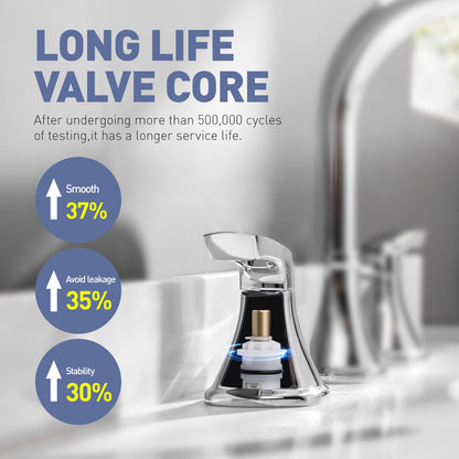 8-Inch Widespread Chrome Bathroom Sink Faucet, Stainless Steel 2-Handle 3-Hole Vanity Faucet with Pop-Up Drain Included