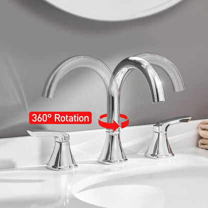 8-Inch Widespread Chrome Bathroom Sink Faucet, Stainless Steel 2-Handle 3-Hole Vanity Faucet with Pop-Up Drain Included