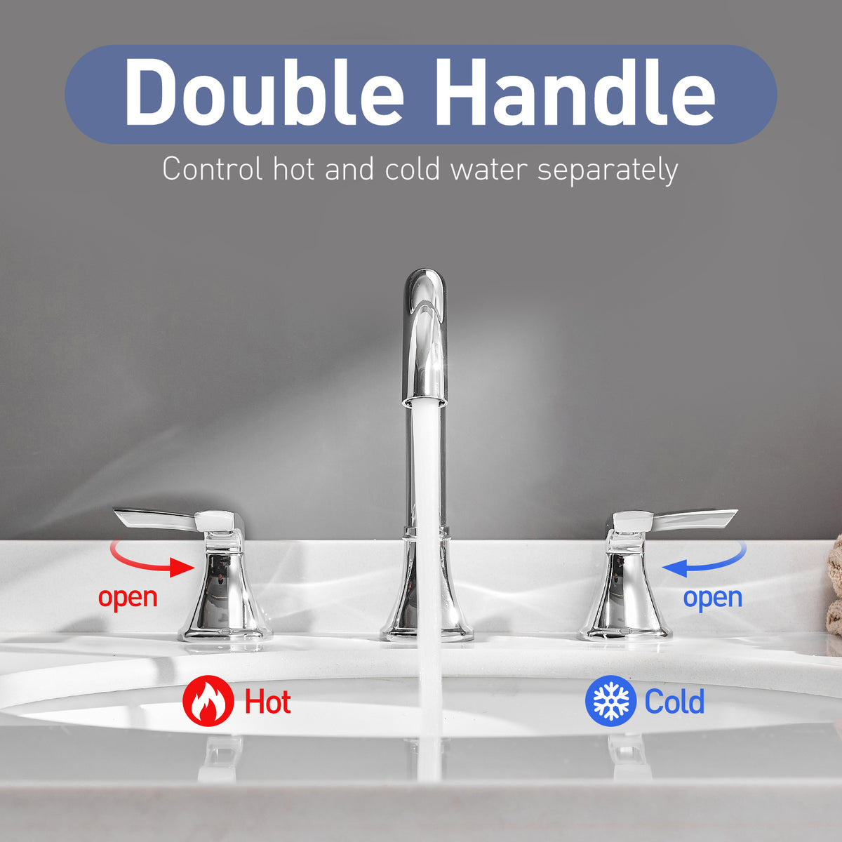 8-Inch Widespread Chrome Bathroom Sink Faucet, Stainless Steel 2-Handle 3-Hole Vanity Faucet with Pop-Up Drain Included