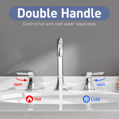 8-Inch Widespread Chrome Bathroom Sink Faucet, Stainless Steel 2-Handle 3-Hole Vanity Faucet with Pop-Up Drain Included