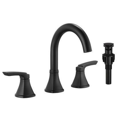 8-Inch Widespread Matte Black Bathroom Sink Faucet, Stainless Steel 2-Handle 3-Hole Vanity Faucet with Pop-Up Drain Included