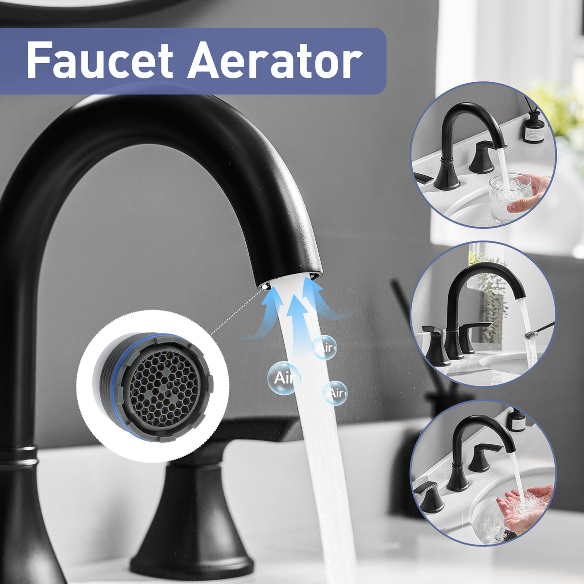 8-Inch Widespread Matte Black Bathroom Sink Faucet, Stainless Steel 2-Handle 3-Hole Vanity Faucet with Pop-Up Drain Included