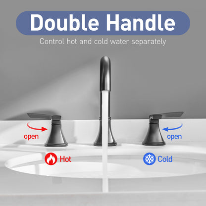 8-Inch Widespread Matte Black Bathroom Sink Faucet, Stainless Steel 2-Handle 3-Hole Vanity Faucet with Pop-Up Drain Included