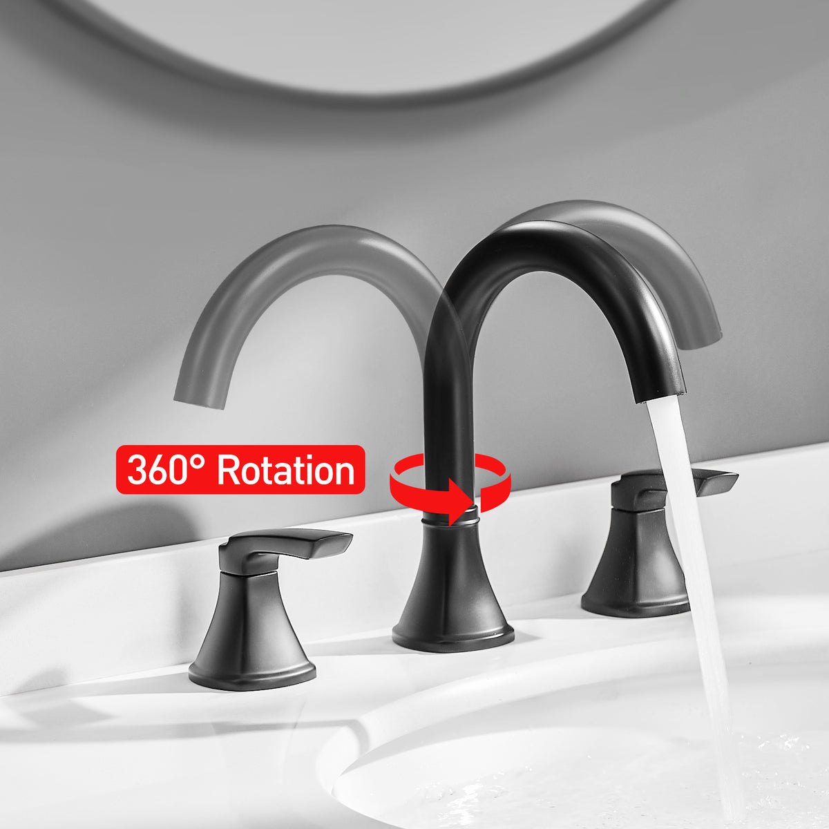 8-Inch Widespread Matte Black Bathroom Sink Faucet, Stainless Steel 2-Handle 3-Hole Vanity Faucet with Pop-Up Drain Included