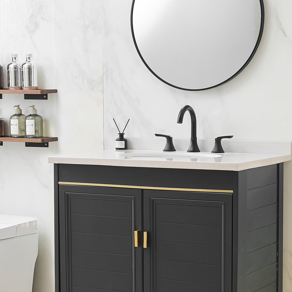 8-Inch Widespread Matte Black Bathroom Sink Faucet, Stainless Steel 2-Handle 3-Hole Vanity Faucet with Pop-Up Drain Included