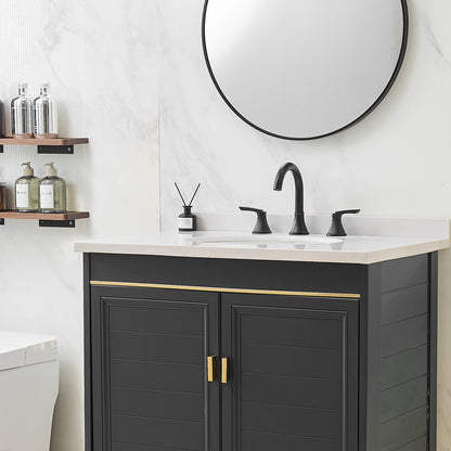 8-Inch Widespread Matte Black Bathroom Sink Faucet, Stainless Steel 2-Handle 3-Hole Vanity Faucet with Pop-Up Drain Included