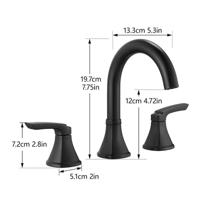 8-Inch Widespread Matte Black Bathroom Sink Faucet, Stainless Steel 2-Handle 3-Hole Vanity Faucet with Pop-Up Drain Included