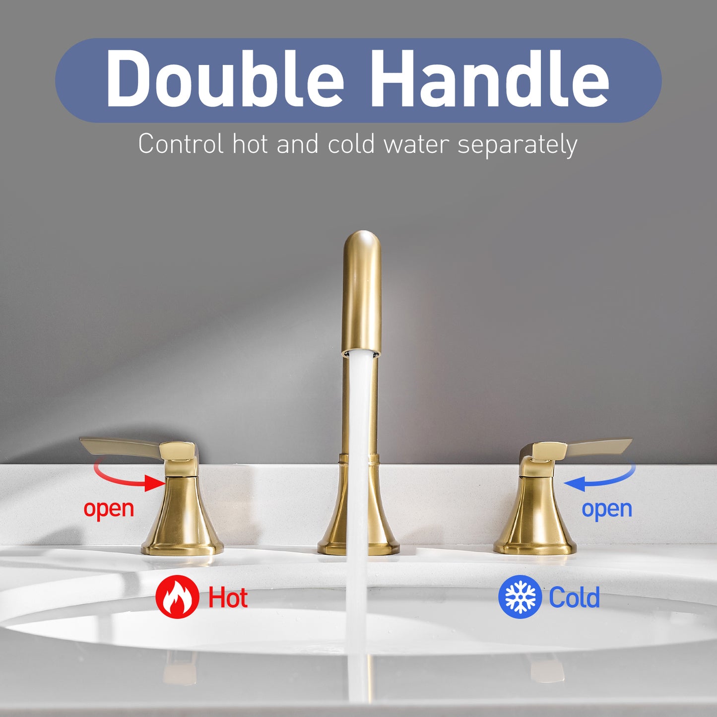 8-Inch Widespread Brushed Gold Bathroom Sink Faucet, Stainless Steel 2-Handle 3-Hole Vanity Faucet with Pop-Up Drain Included