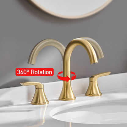 8-Inch Widespread Brushed Gold Bathroom Sink Faucet, Stainless Steel 2-Handle 3-Hole Vanity Faucet with Pop-Up Drain Included