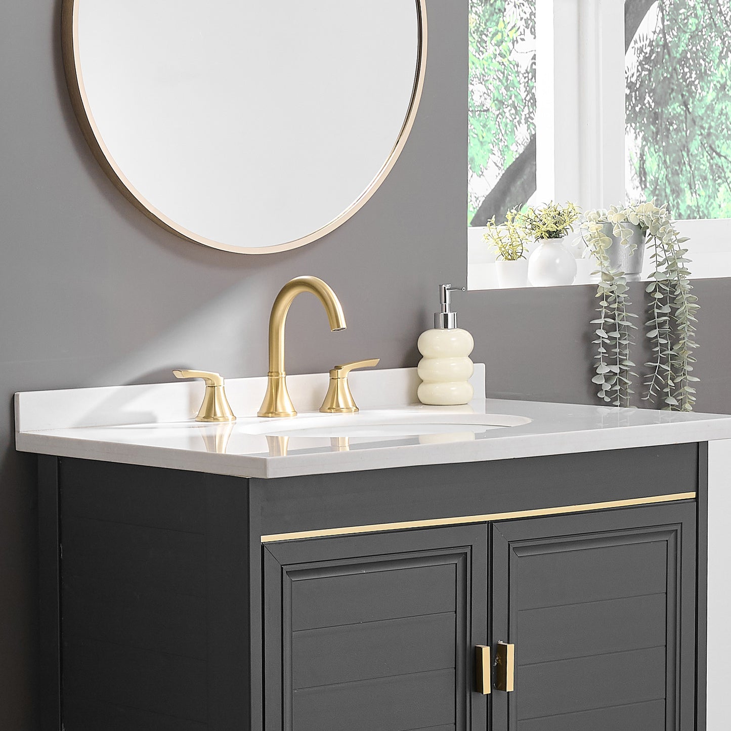 8-Inch Widespread Brushed Gold Bathroom Sink Faucet, Stainless Steel 2-Handle 3-Hole Vanity Faucet with Pop-Up Drain Included