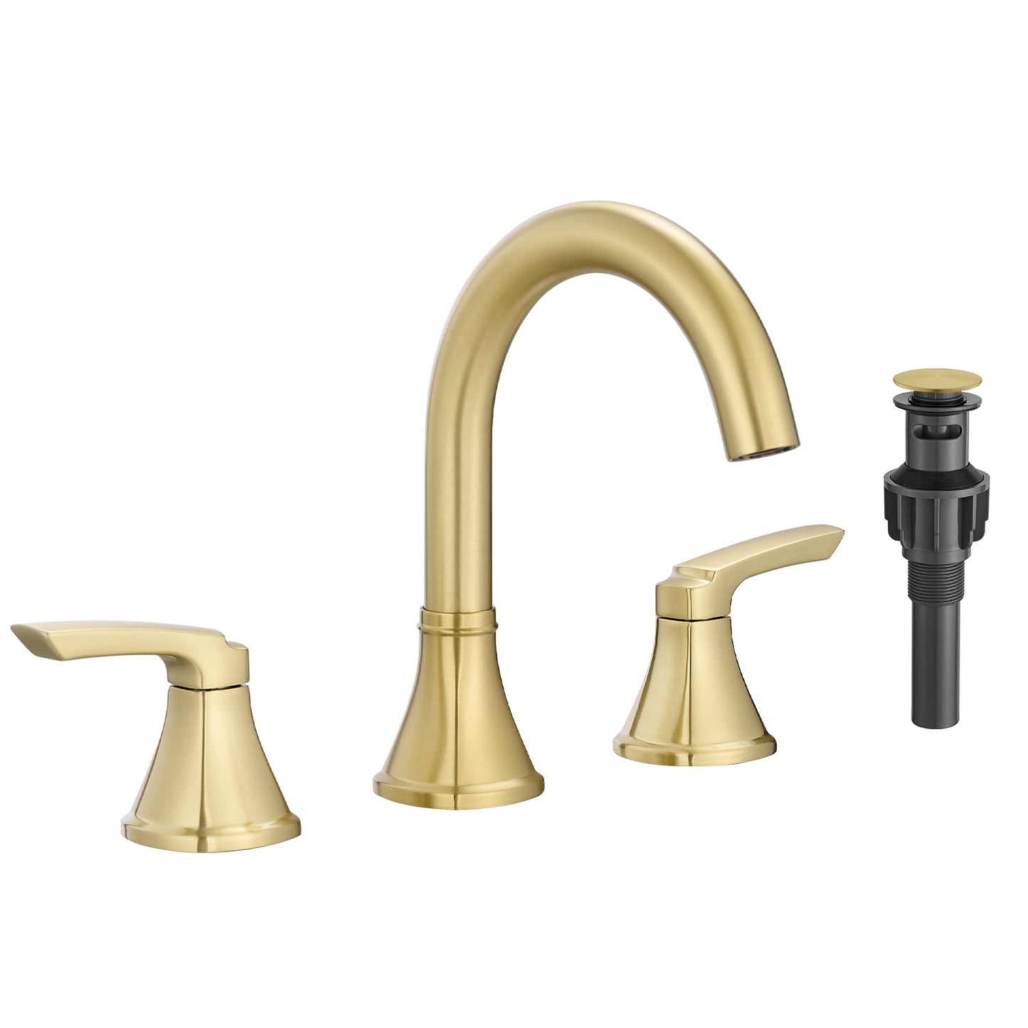 8-Inch Widespread Brushed Gold Bathroom Sink Faucet, Stainless Steel 2-Handle 3-Hole Vanity Faucet with Pop-Up Drain Included