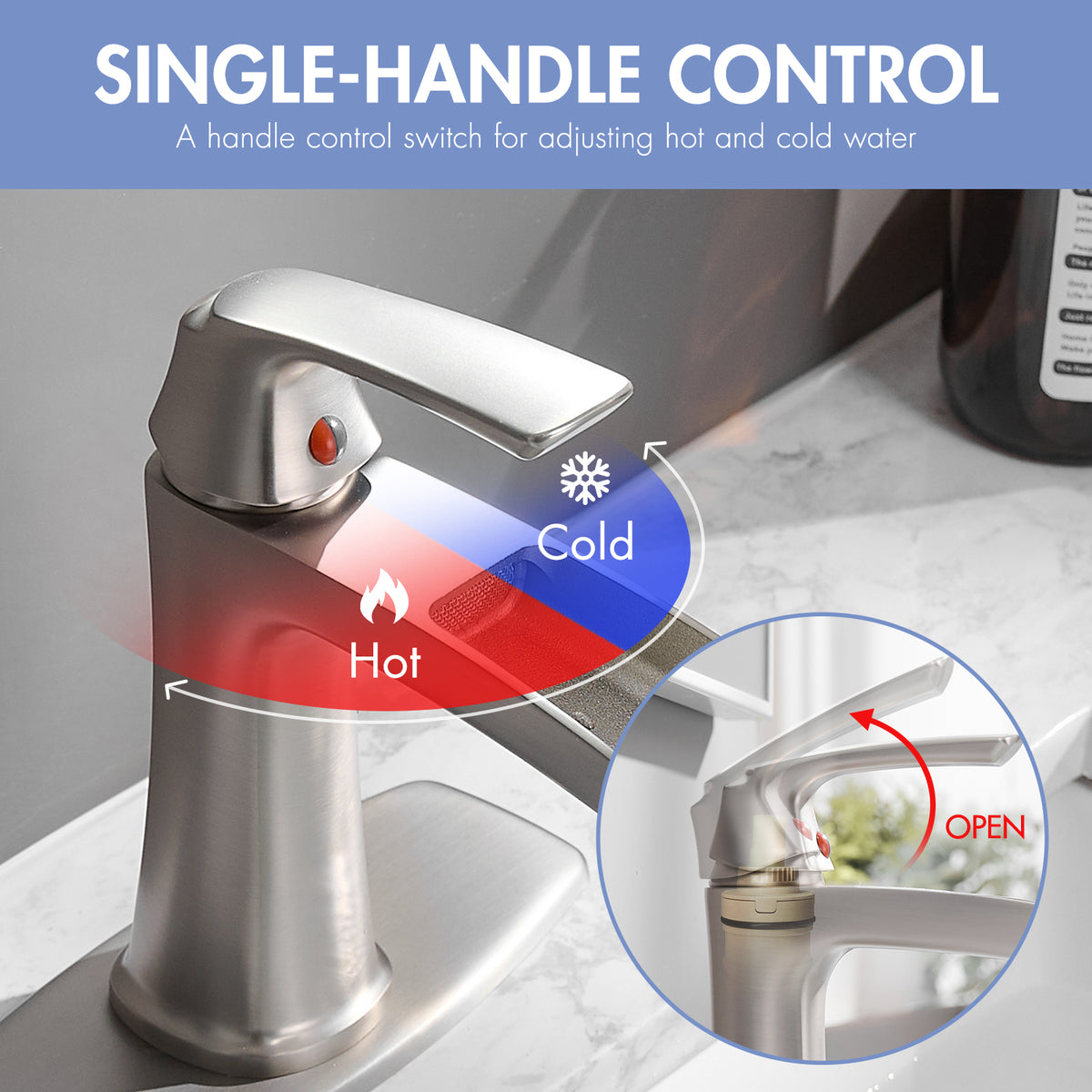 Solid Brass Brushed Nickel Waterfall Bathroom Sink Faucet, Single Handle Vanity Faucet with Pop-Up Drain and Deck Plate