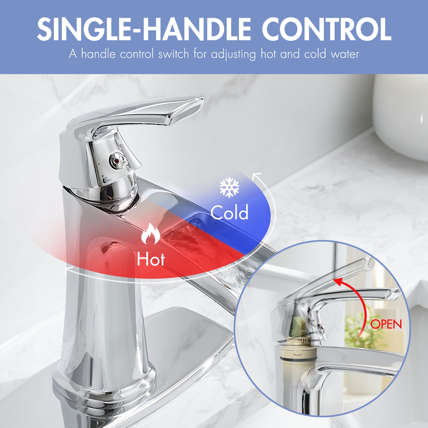 Solid Brass Chrome Waterfall Bathroom Sink Faucet, Single Handle Vanity Faucet with Pop-Up Drain and Deck Plate