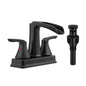 Solid Brass Matte Black 4-Inch Centerset Bathroom Sink Faucet, Two-Handle Waterfall Faucet with 360° Swivel Spout & Pop-Up Drain