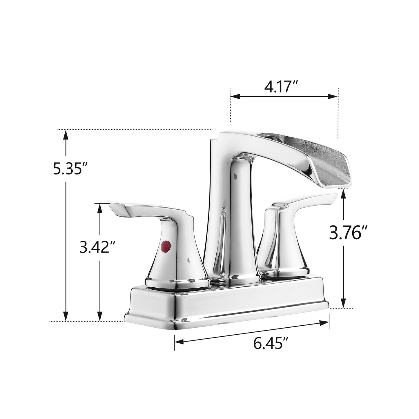 Solid Brass Chrome 4-Inch Centerset Bathroom Sink Faucet, Two-Handle Waterfall Faucet with 360° Swivel Spout & Pop-Up Drain