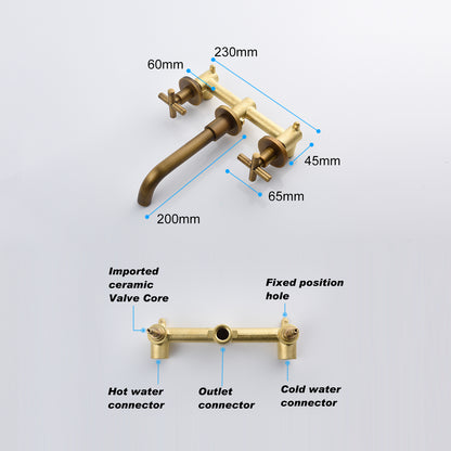 Bronze Wall Mount Bathroom Sink Faucet, Solid Brass 2-Handle Bathroom Vanity Faucet
