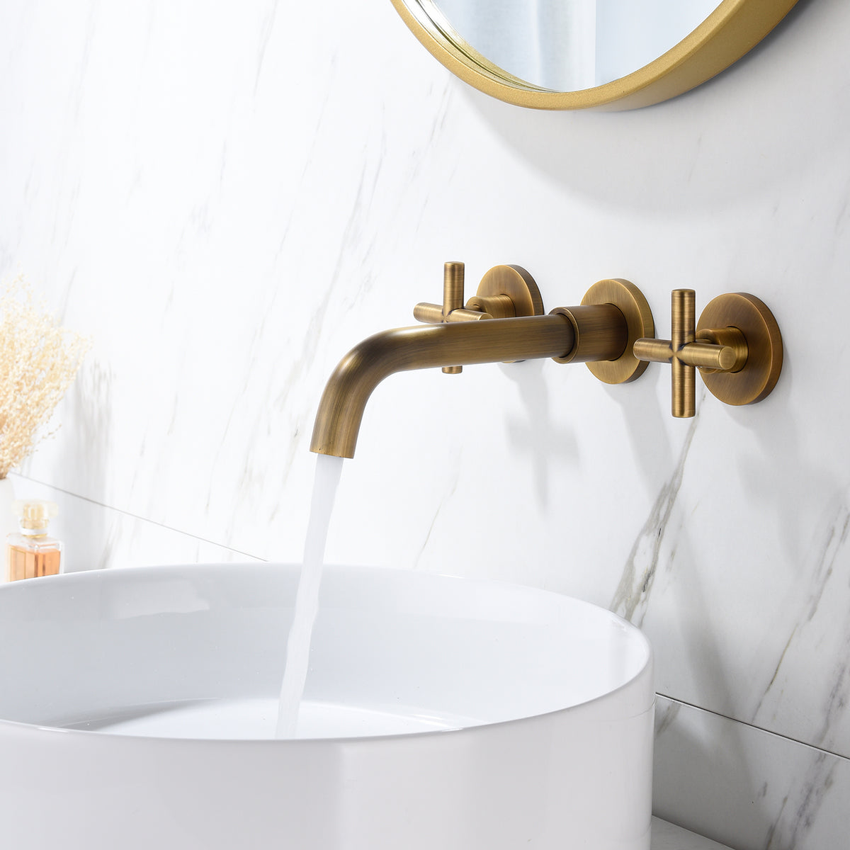 Bronze Wall Mount Bathroom Sink Faucet, Solid Brass 2-Handle Bathroom Vanity Faucet