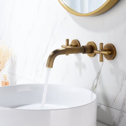Bronze Wall Mount Bathroom Sink Faucet, Solid Brass 2-Handle Bathroom Vanity Faucet