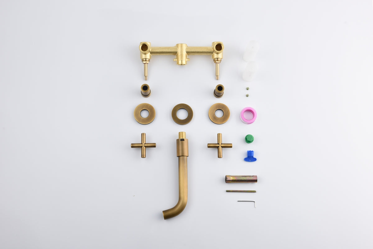 Bronze Wall Mount Bathroom Sink Faucet, Solid Brass 2-Handle Bathroom Vanity Faucet