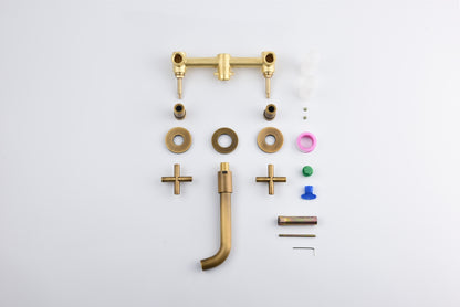 Bronze Wall Mount Bathroom Sink Faucet, Solid Brass 2-Handle Bathroom Vanity Faucet