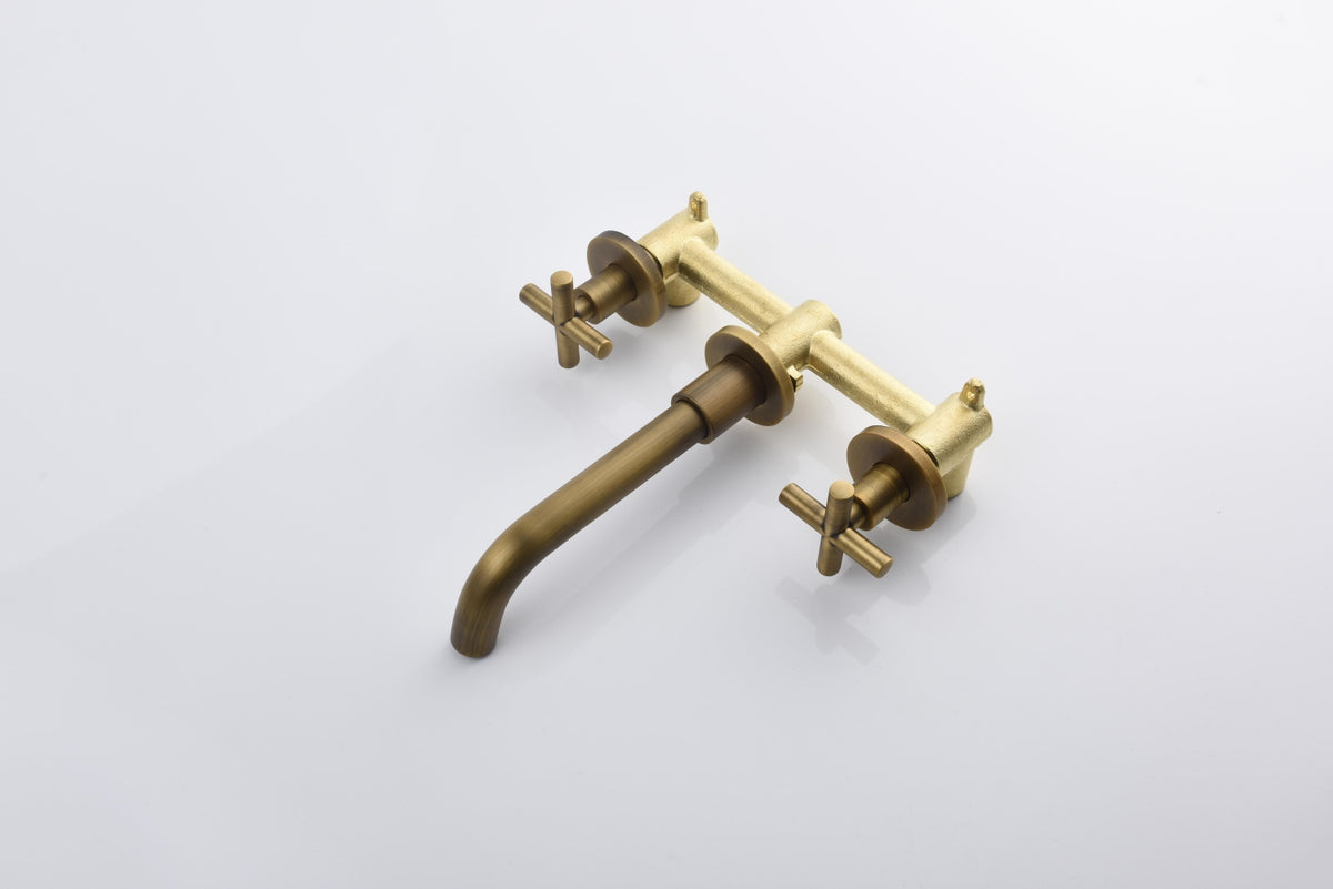 Bronze Wall Mount Bathroom Sink Faucet, Solid Brass 2-Handle Bathroom Vanity Faucet