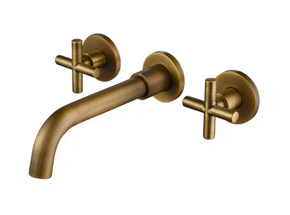 Bronze Wall Mount Bathroom Sink Faucet, Solid Brass 2-Handle Bathroom Vanity Faucet