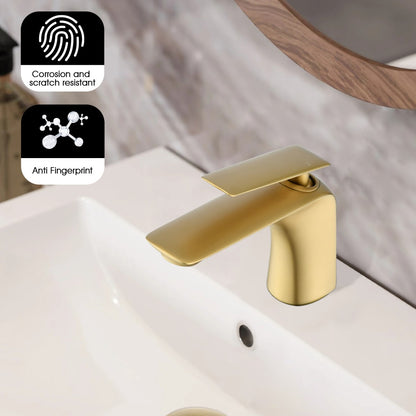Bathroom Single Hole Sink Faucet Gold Single Handle With Pop-up Drain W1224P227855