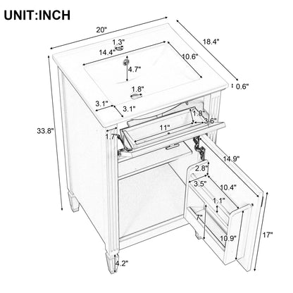 20" Bathroom Vanity with Sink, Small Freestanding Bathroom Vanity Cabinet with Tilt-Out Drawer & Adjustable Shelf, Soft Close Door, Gold Knobs,Green