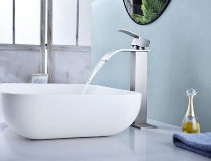 Bathroom Single Hole or Three Hole Vessel Sink Faucet Brushed Nickel Single Handle With Deck Plate and Pop-up Drain W928P225118