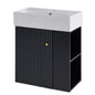 21.6" Floating Bathroom Vanity with Sink, Slim Wall Mounted Bathroom Vanity with Ceramic Basin & Overflow, Wave Pattern Door with Rose Gold Handle, Soft Close Door,Black