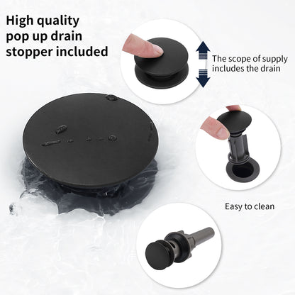 Bathroom Widespread Three Hole Sink Faucet Matte Black Two Handles With Pop-up Drain T3177P277478