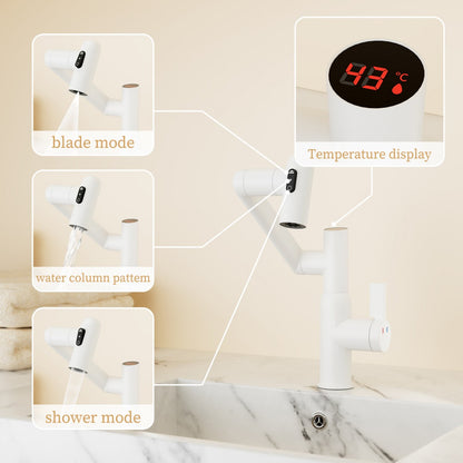 Bathroom Single Hole Sink Faucet White Two Handles Rotable Spout W1217P214946