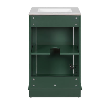 20" Shaker Style Bathroom Vanity with Sink, Small Bathroom Vanity Cabinet with Integrated Ceramic Sink, Soft Close Door, Solid Wood & MDF,Green