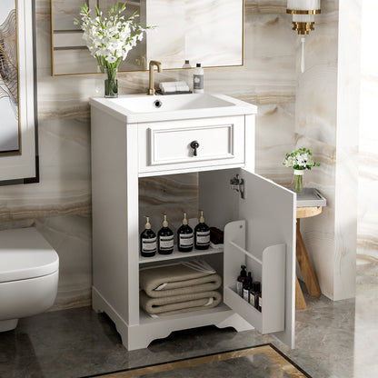 20" Bathroom Vanity with Sink, Classic Modern Bathroom Vanity Cabinet with U-Shaped Adjustable Shelf & Door Rack, Soft Close Door, Aluminum Handle,White
