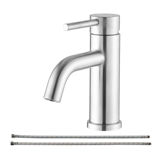 Bathroom Single Hole Sink Faucet Brushed Nickel Single Handle W1224P203274