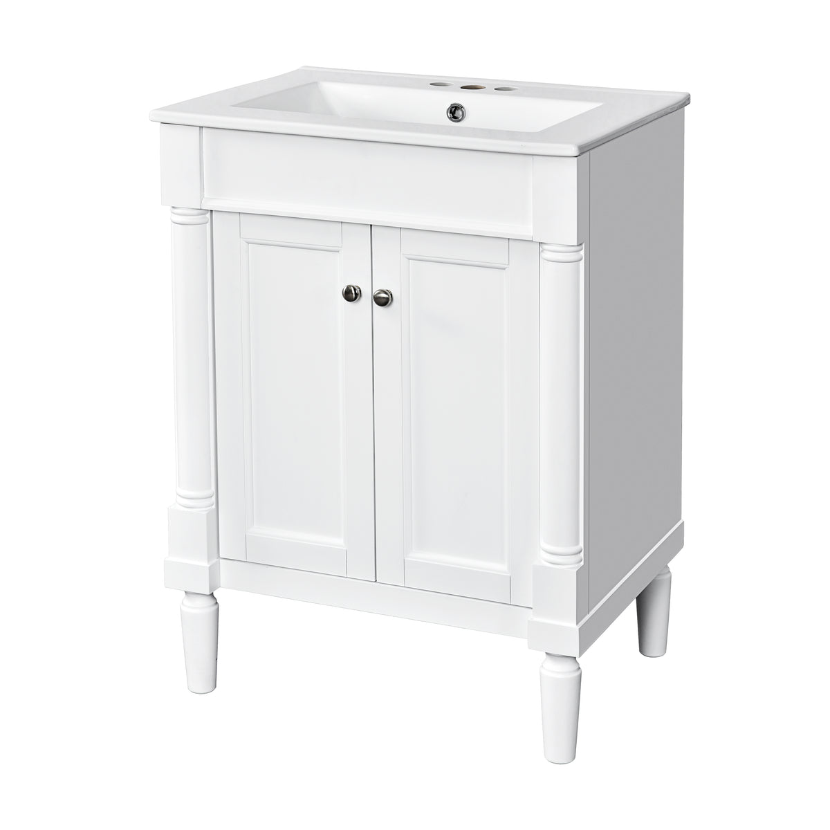 24" Bathroom Vanity with Sink, Modern Bathroom Vanity Cabinet with Enclosed Storage Door, 32mm Faucet Hole Ceramic Basin, Easy Assembly,White