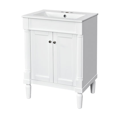 24" Bathroom Vanity with Sink, Modern Bathroom Vanity Cabinet with Enclosed Storage Door, 32mm Faucet Hole Ceramic Basin, Easy Assembly,White