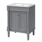 24" Bathroom Vanity with Sink, French Style Small Bathroom Vanity with Semi-Circular Column Design, Ceramic Sink with Overflow, Soft Close Door,Grey